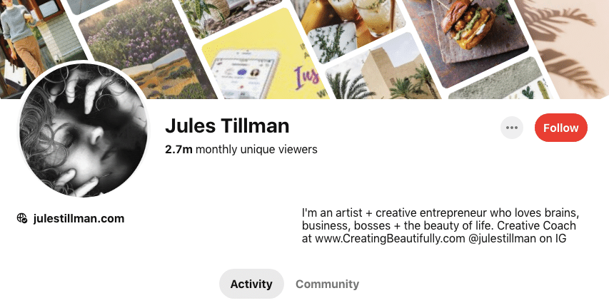 Example of a Pinterest profile